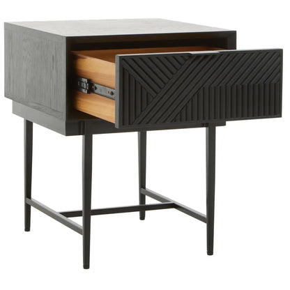 Jakara Wooden Side Table In Black With Metal Base