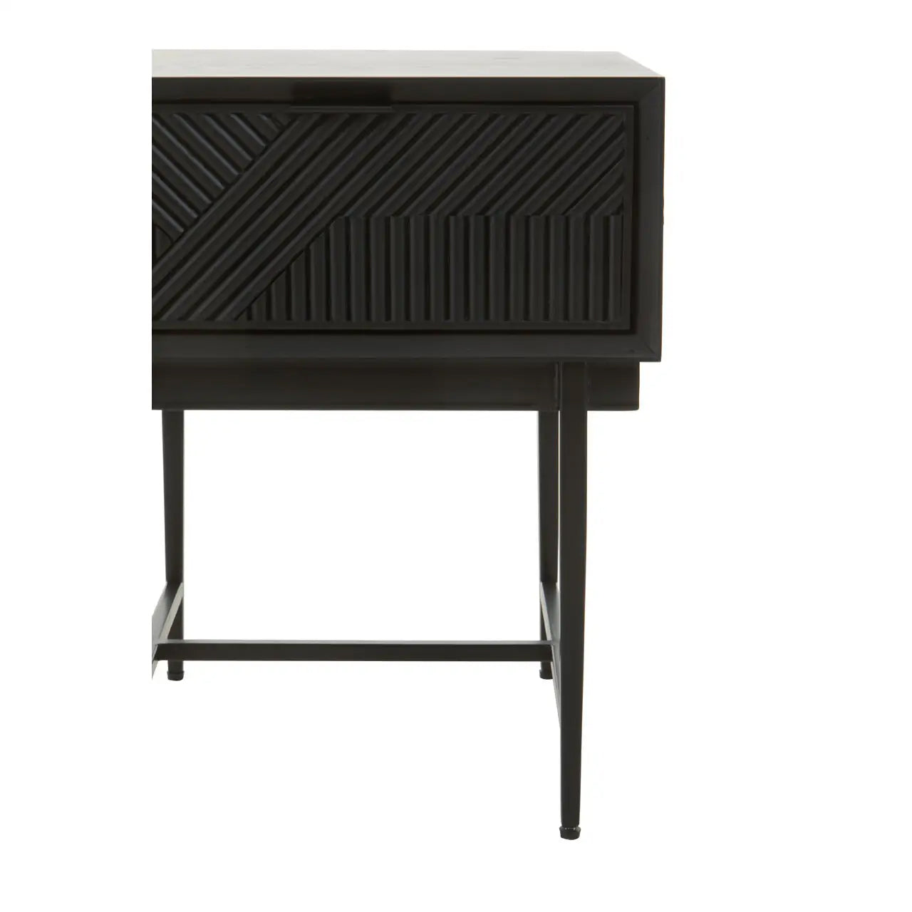 Jakara Wooden Side Table In Black With Metal Base