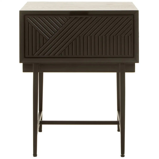 Jakara Wooden Side Table In Black With Metal Base