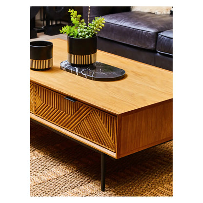 Jakara Wooden Coffee Table With 2 Drawers In Natural