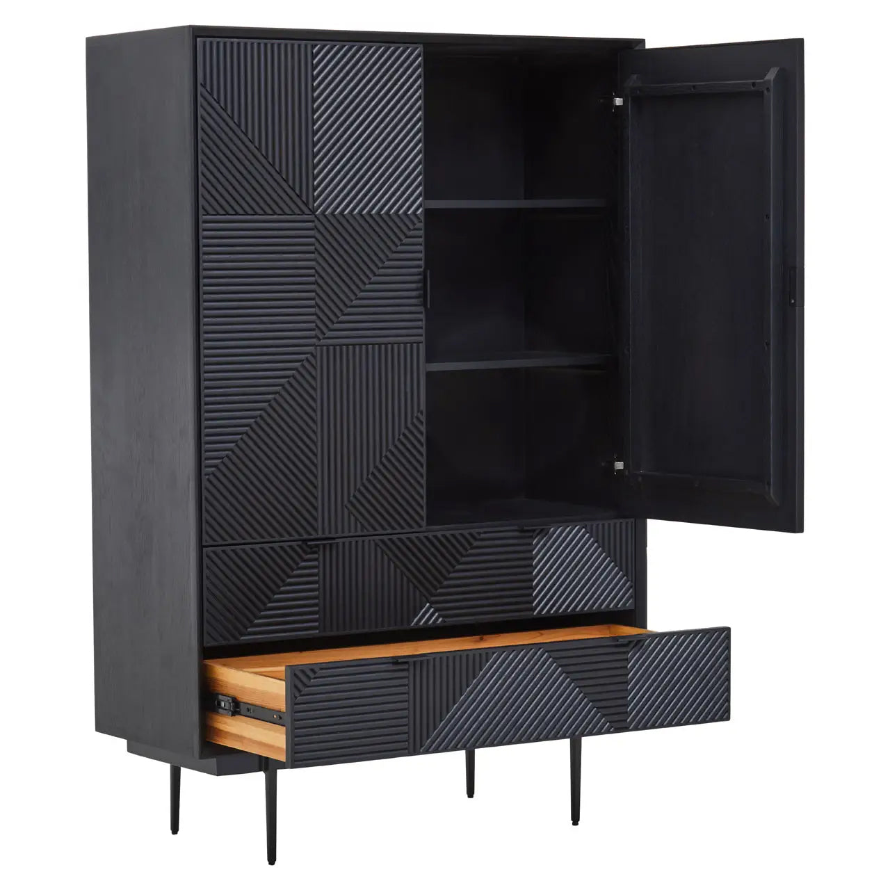 Jakara Wooden Sideboard With 2 Doors 2 Drawers In Black