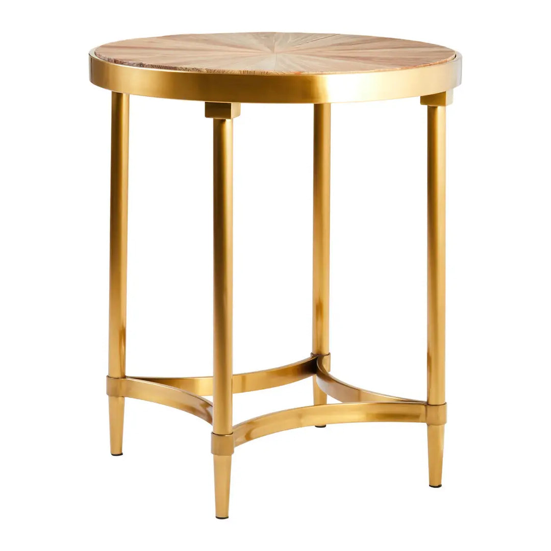 Jana Round Wooden Side Table In Natural With Curved Frame