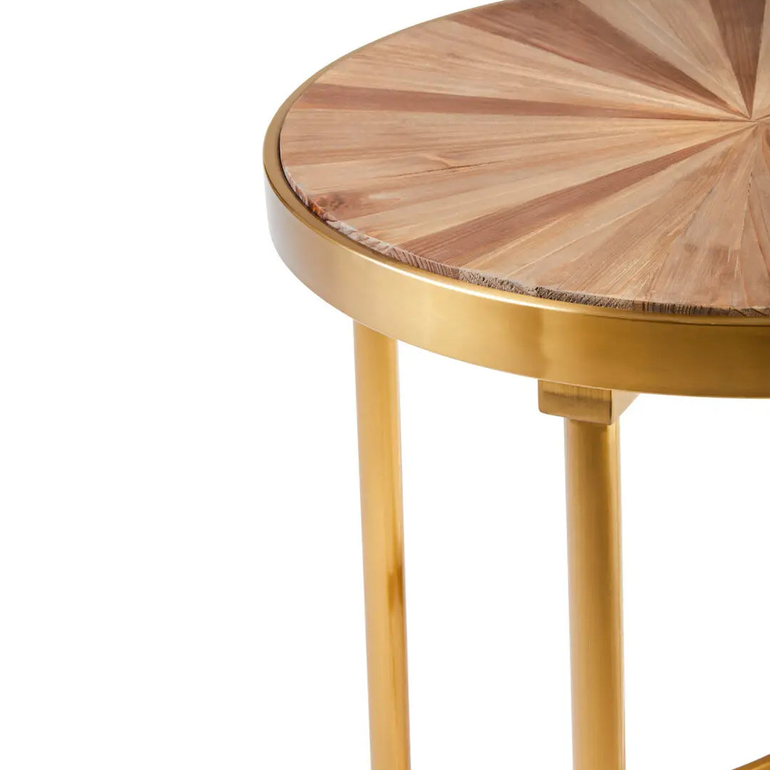 Jana Round Wooden Side Table In Natural With Curved Frame