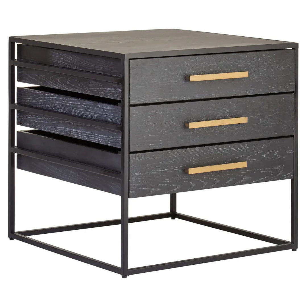 Judd Wooden Side Table With 3 Drawers In Black