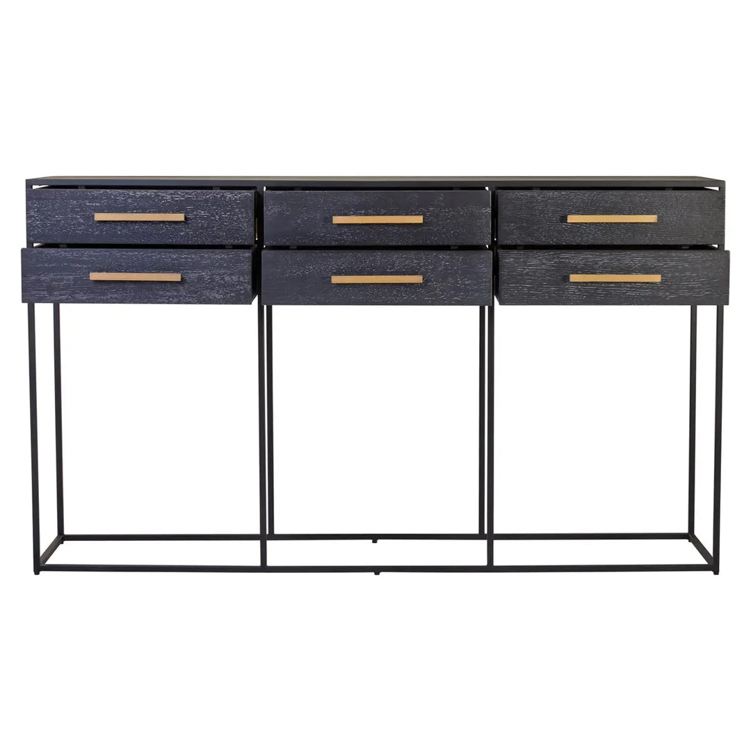 Judd Wooden Console Table With 6 Drawers In Black
