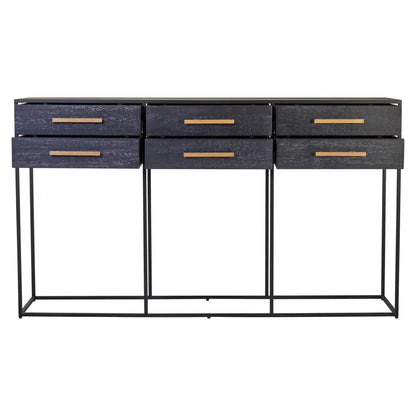 Judd Wooden Console Table With 6 Drawers In Black