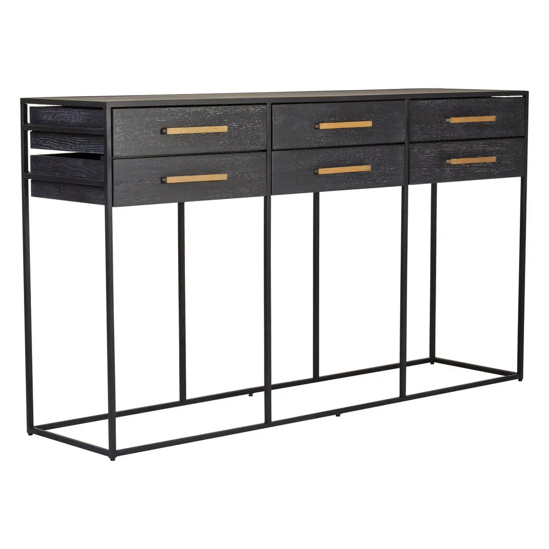 Judd Wooden Console Table With 6 Drawers In Black