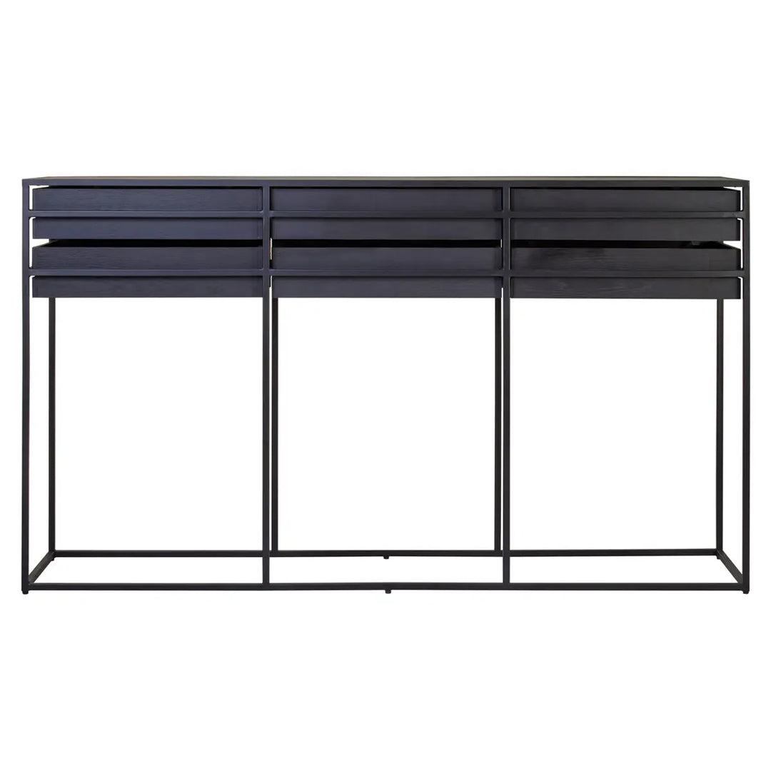 Judd Wooden Console Table With 6 Drawers In Black
