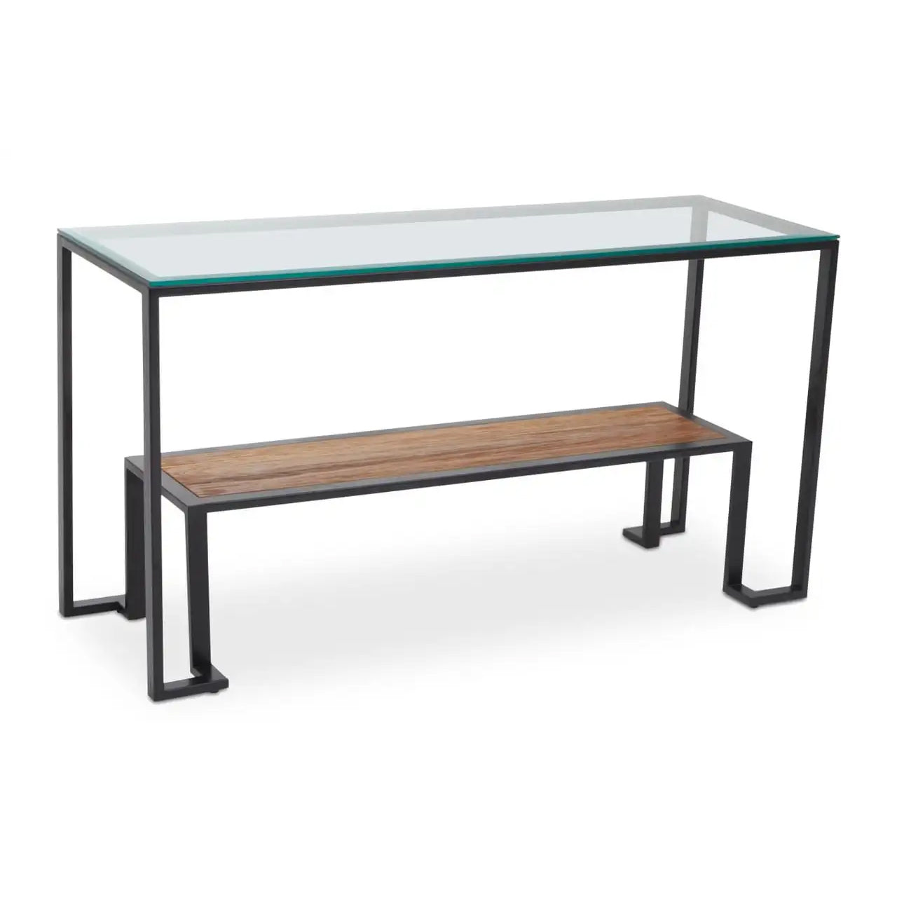 Cibo Glass Roman Console Table With Black Metal Frame