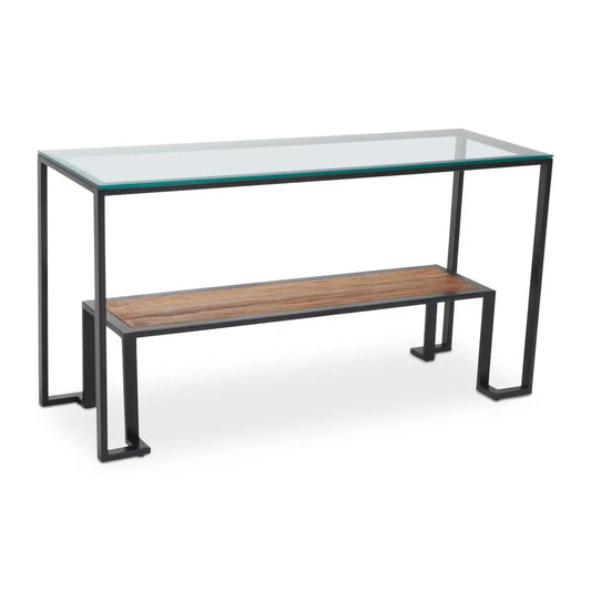 Cibo Glass Roman Console Table With Black Metal Frame