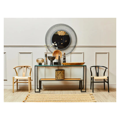 Cibo Glass Roman Console Table With Black Metal Frame