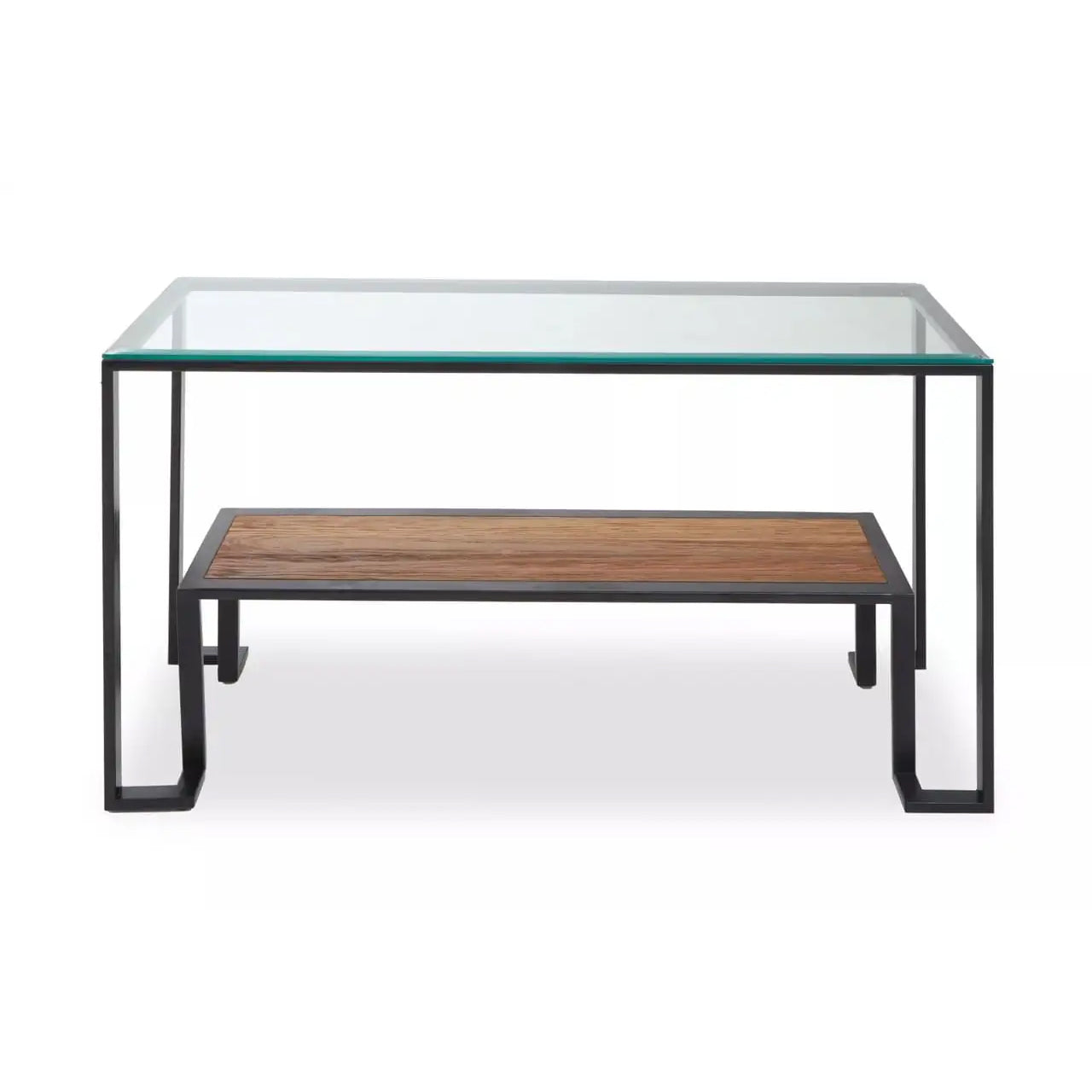 Cibo Glass Roman Console Table With Black Metal Frame