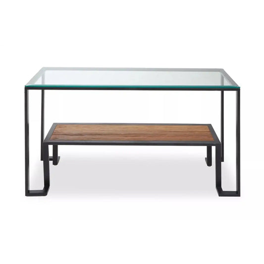 Cibo Glass Roman Console Table With Black Metal Frame