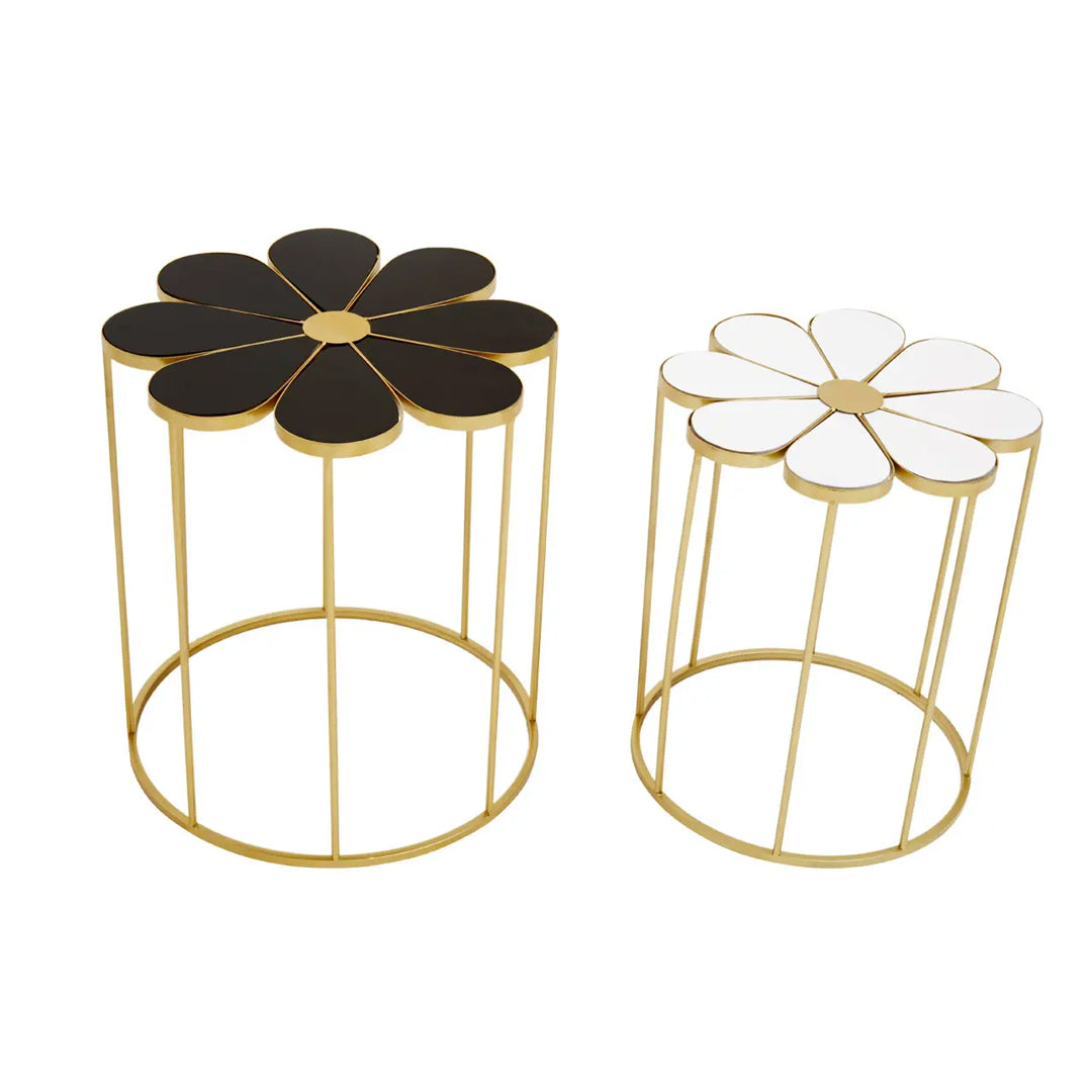 Jodie Set Of 2 Petal Side Tables In Black And White