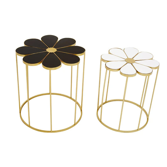 Jodie Set Of 2 Petal Side Tables In Black And White