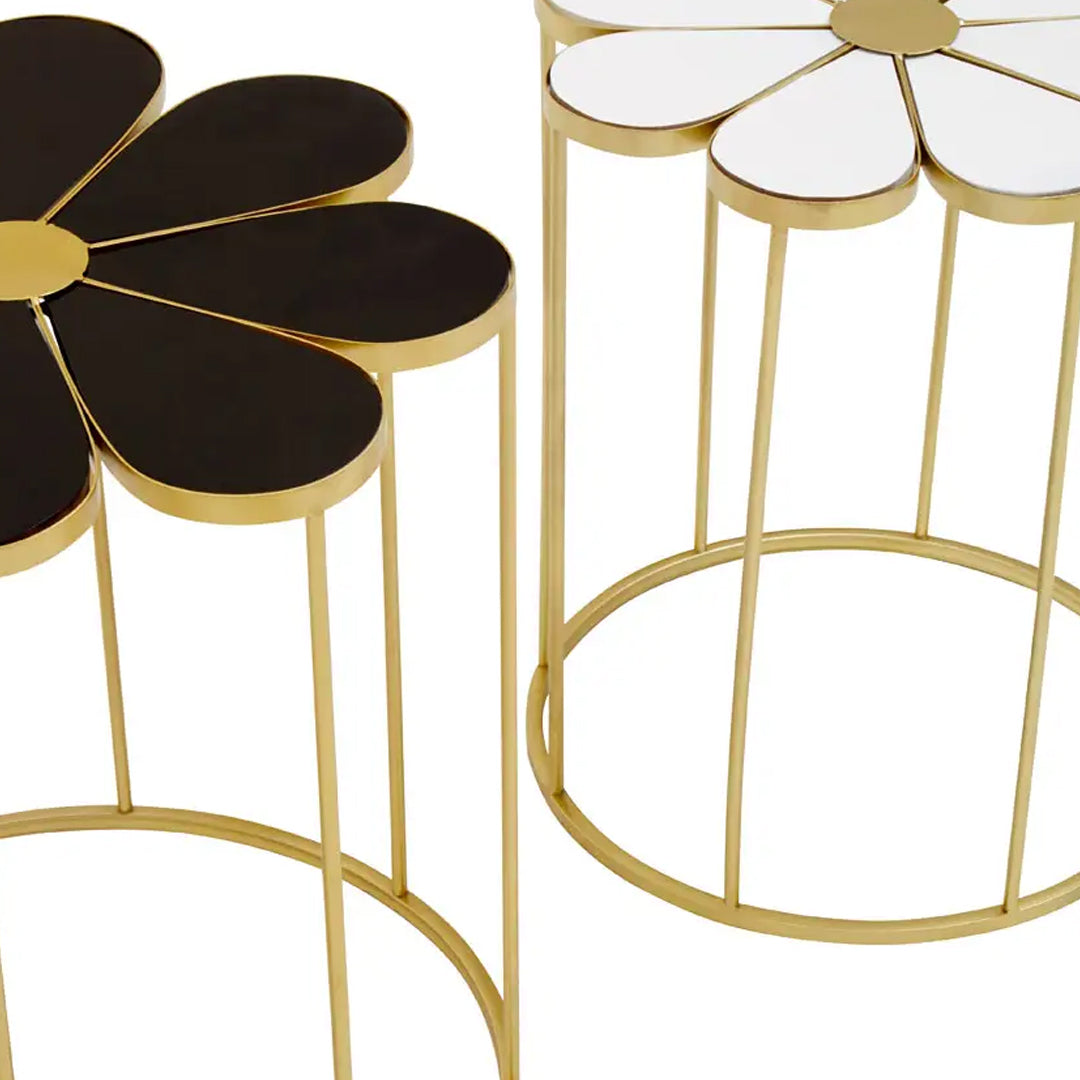 Jodie Set Of 2 Petal Side Tables In Black And White