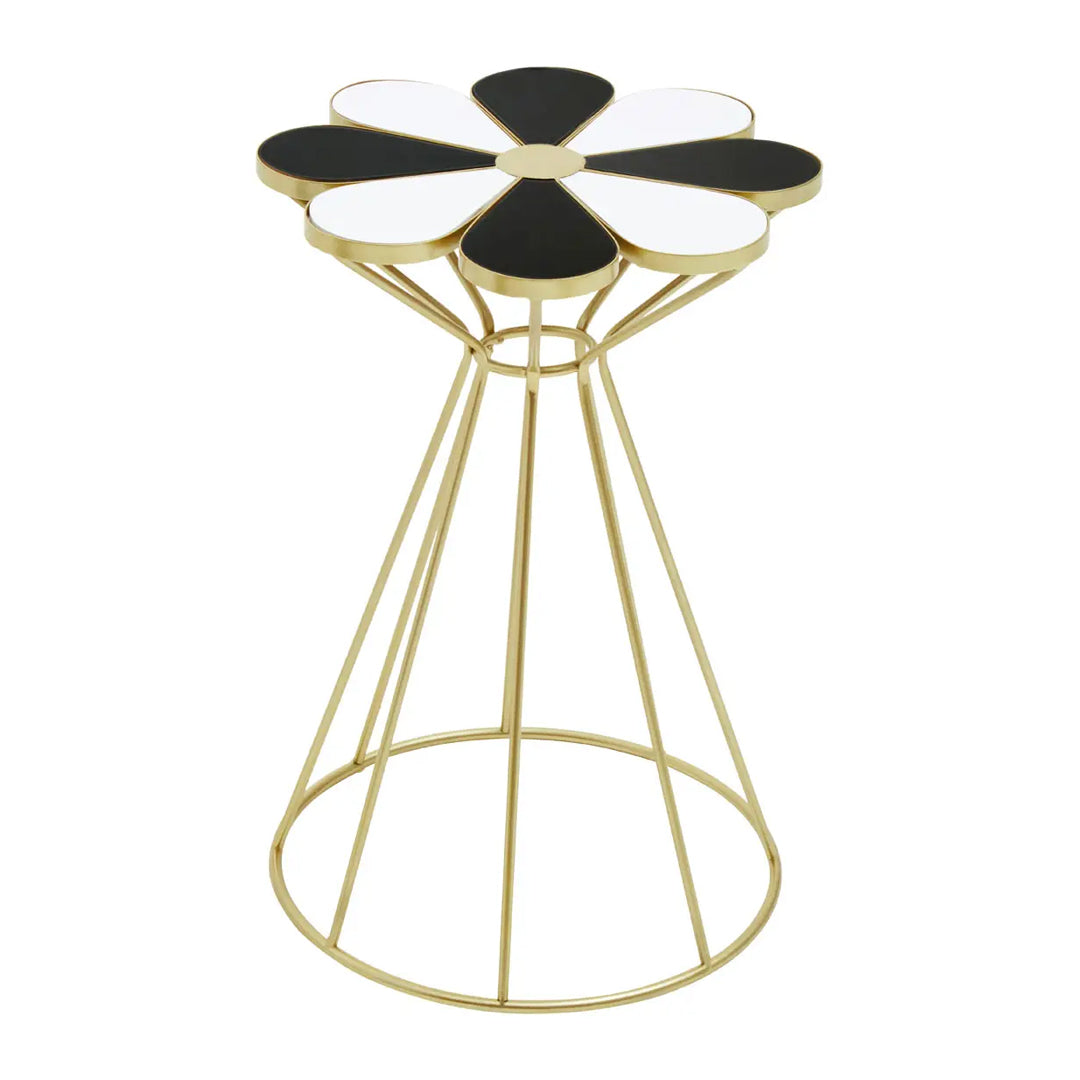 Jodie Wooden Petal End Table In Black And White
