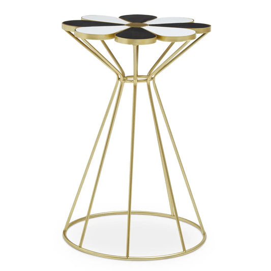 Jodie Wooden Petal End Table In Black And White