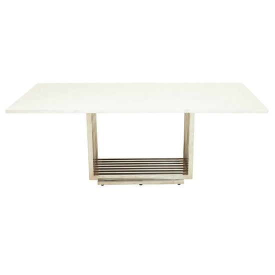 Moda Marble Dining Table In White With Silver Stainless Steel Base