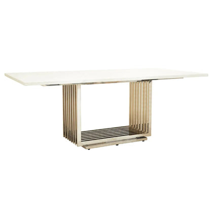 Moda Marble Dining Table In White With Silver Stainless Steel Base