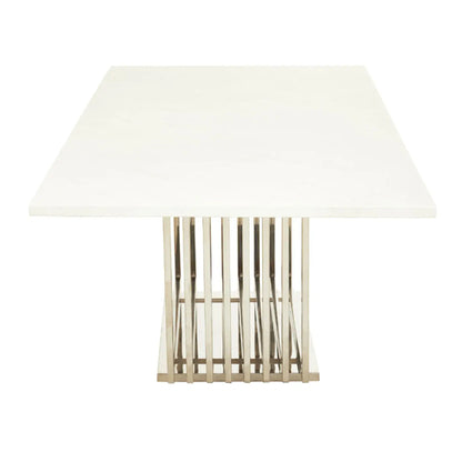 Moda Marble Dining Table In White With Silver Stainless Steel Base
