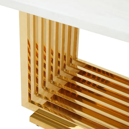 Moda Marble Dining Table In Ivory White With Gold Stainless Steel Base