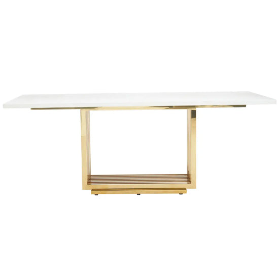 Moda Marble Dining Table In Ivory White With Gold Stainless Steel Base