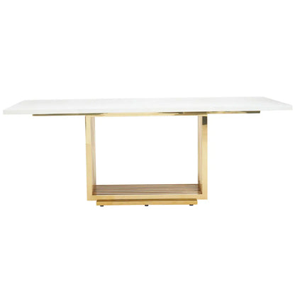 Moda Marble Dining Table In Ivory White With Gold Stainless Steel Base