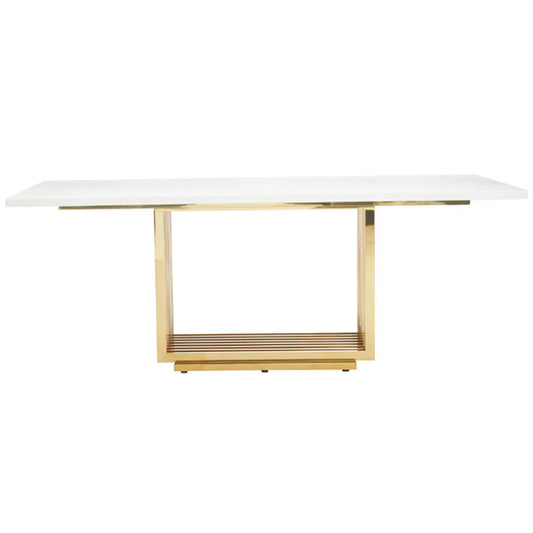 Moda Marble Dining Table In Ivory White With Gold Stainless Steel Base