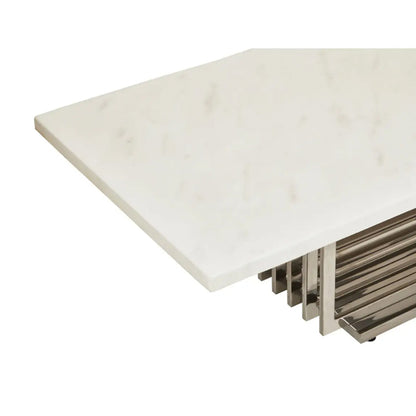 Moda Marble Coffee Table In White With Silver Stainless Steel Base