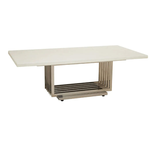 Moda Marble Coffee Table In White With Silver Stainless Steel Base