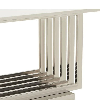 Moda Marble Coffee Table In White With Silver Stainless Steel Base