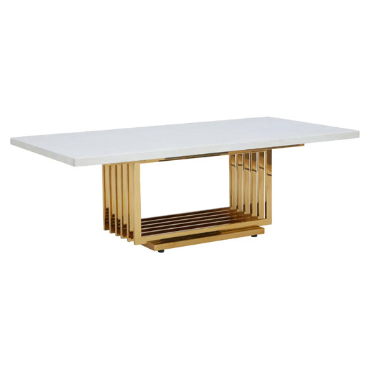 Moda Marble Coffee Table In Ivory White With Gold Stainless Steel Base