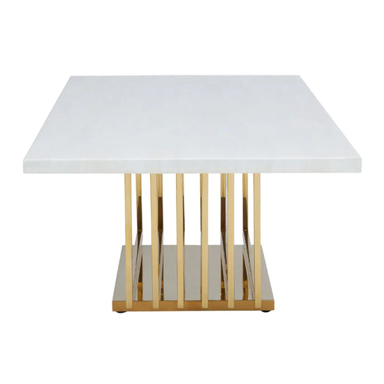 Moda Marble Coffee Table In Ivory White With Gold Stainless Steel Base