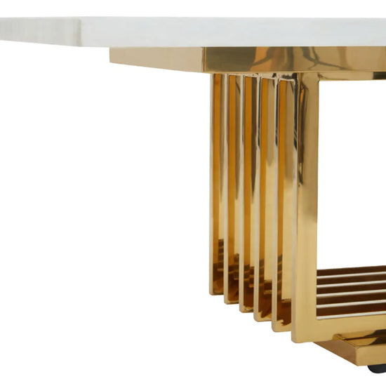 Moda Marble Coffee Table In Ivory White With Gold Stainless Steel Base