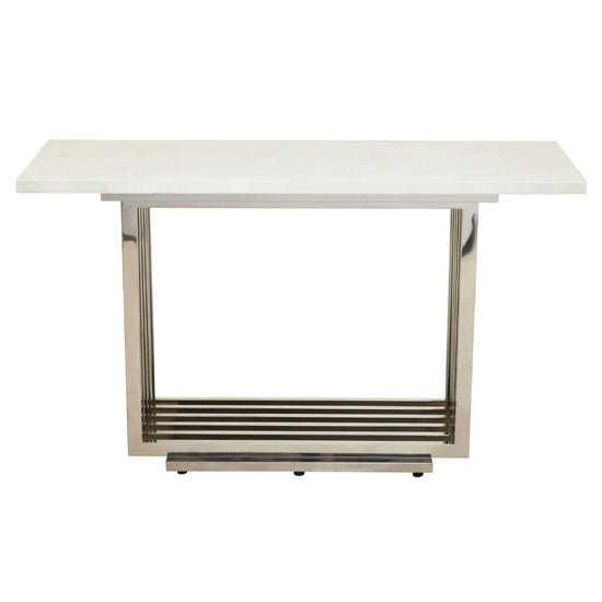 Moda Marble Console Table In White With Silver Stainless Steel Base