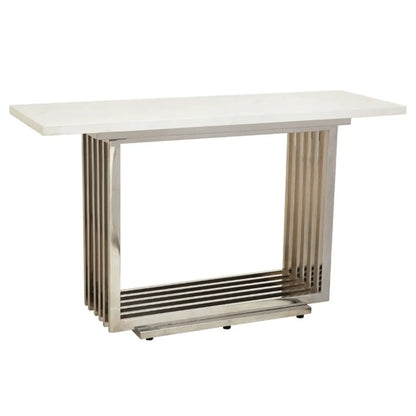 Moda Marble Console Table In White With Silver Stainless Steel Base
