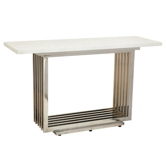 Moda Marble Console Table In White With Silver Stainless Steel Base