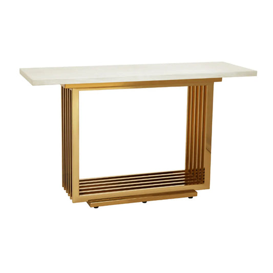 Moda Marble Console Table In Ivory White With Stainless Steel Base