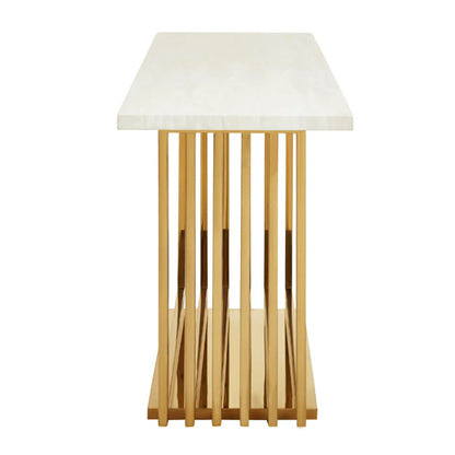 Moda Marble Console Table In Ivory White With Stainless Steel Base