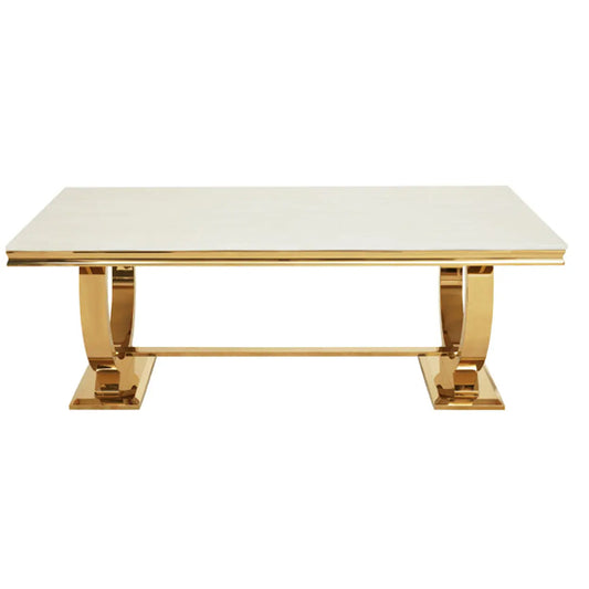 Moda Marble Dining Table In With Brushed Gold Stainless Steel Base