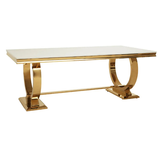 Moda Marble Dining Table In With Brushed Gold Stainless Steel Base
