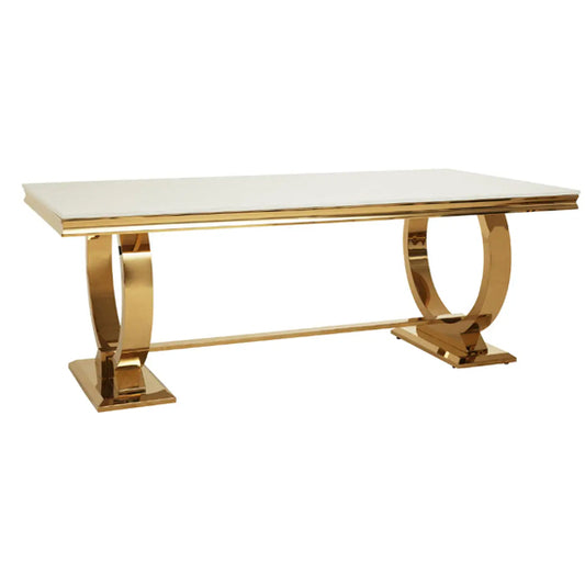 Moda Marble Dining Table In With Brushed Gold Stainless Steel Base