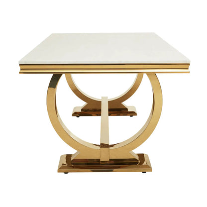 Moda Marble Dining Table In With Brushed Gold Stainless Steel Base