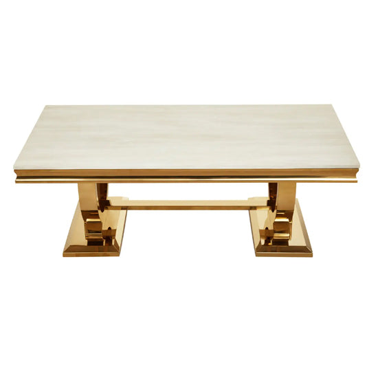 Moda Marble Coffee Table In Ivory White With Brushed Gold Stainless Steel Base