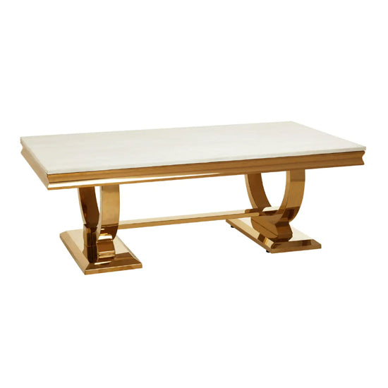 Moda Marble Coffee Table In Ivory White With Brushed Gold Stainless Steel Base