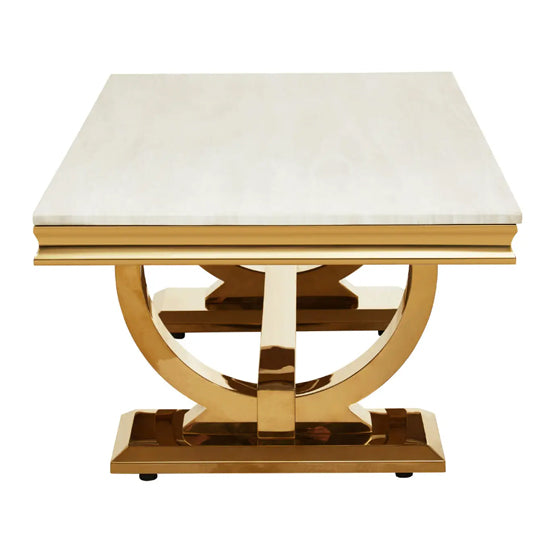 Moda Marble Coffee Table In Ivory White With Brushed Gold Stainless Steel Base
