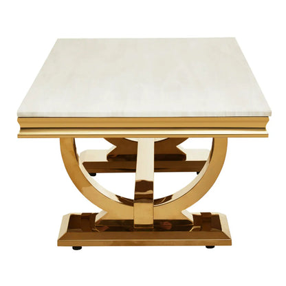 Moda Marble Coffee Table In Ivory White With Brushed Gold Stainless Steel Base