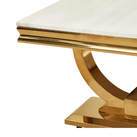 Moda Marble Coffee Table In Ivory White With Brushed Gold Stainless Steel Base