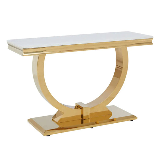 Moda Marble Console Table In Ivory White With Gold Stainless Steel Base